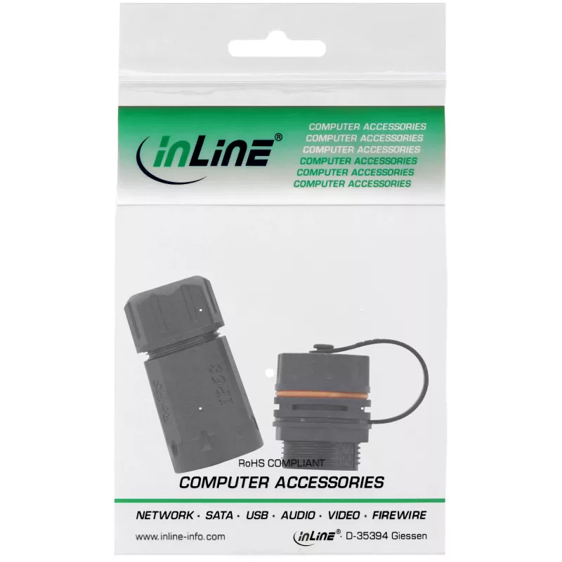 InLine acoplamento Cat.6A, à prova de água IP68, 2x RJ45 F/F, 1:1