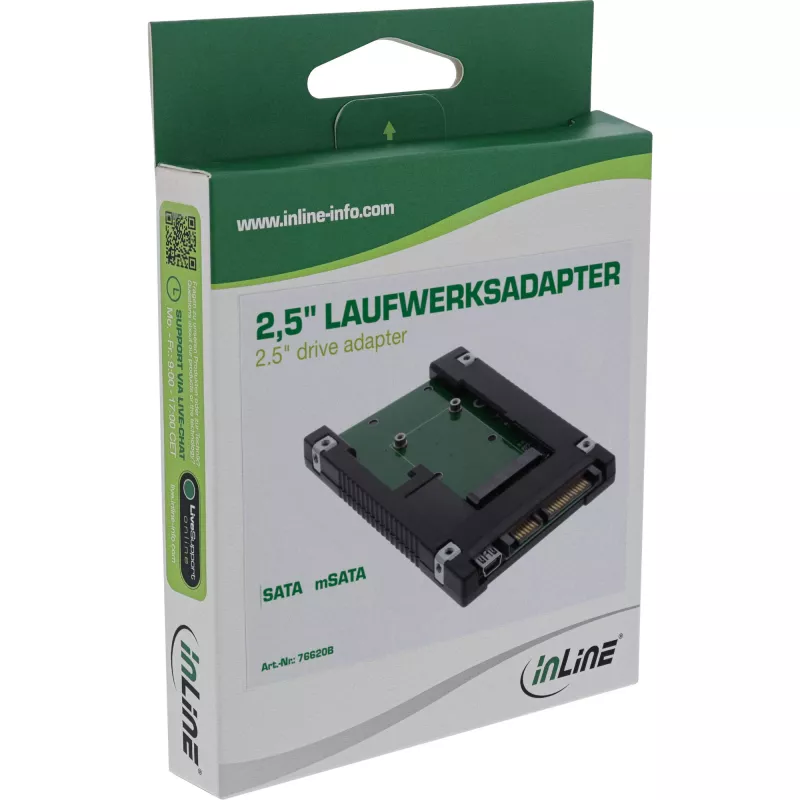 InLine adaptador de disco 2,5 polegadas SATA para SSD mSATA 76620B preto