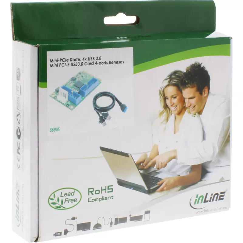 InLine placa Mini-PCIe com 4x USB 3.0