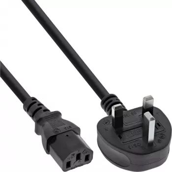 InLine cabo de alimentação ficha Inglaterra / conector fêmea IEC C13 de 3 polos, 2m, 2 m, IEC C13, H05VV-F