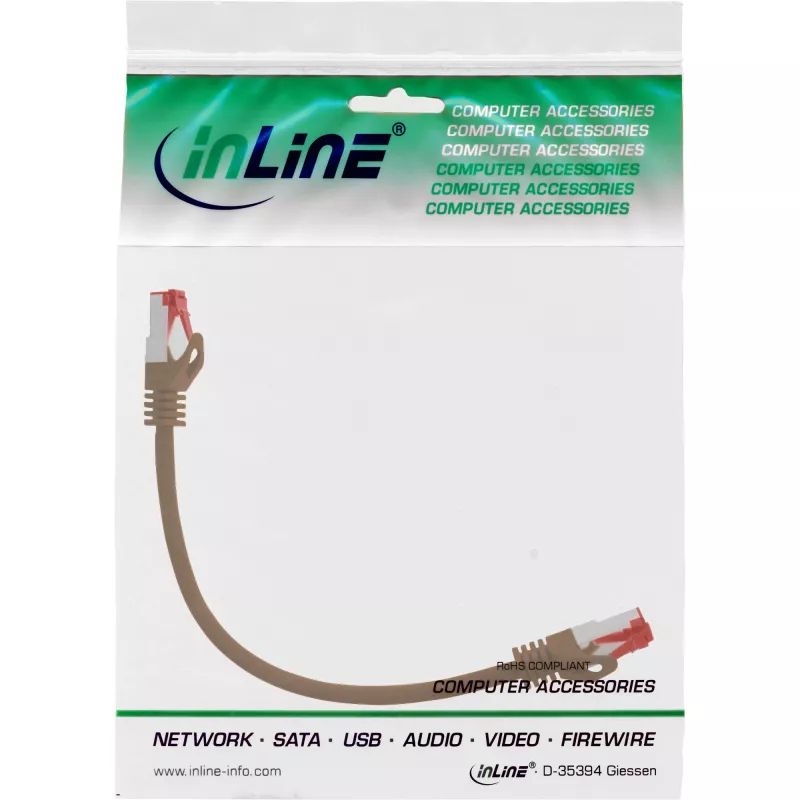 Cabo de rede S/FTP PiMF Cat.6 250MHz PVC cobre castanho 0,3m InLine