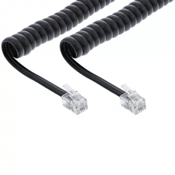 Cabo espiral RJ10 macho / macho, preto, até 4 m InLine