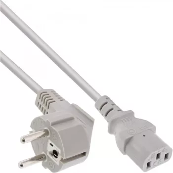 Cabo de alimentação InLine, CEE 7/7 angular / IEC C13 macho 3 polos, cinzento, 1,5 m