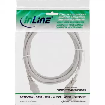 Cabo de alimentação InLine, CEE 7/7 angular / IEC C13 macho 3 polos, cinzento, 1,5 m