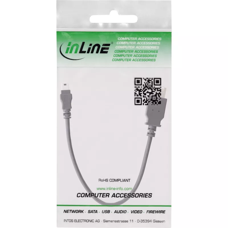 Cabo USB 2.0 InLine, fêmea A / Mini-5-pin macho, 0,2 m, 0,2 m, Mini-USB B, USB A, USB 2.0, macho/fêmea, preto