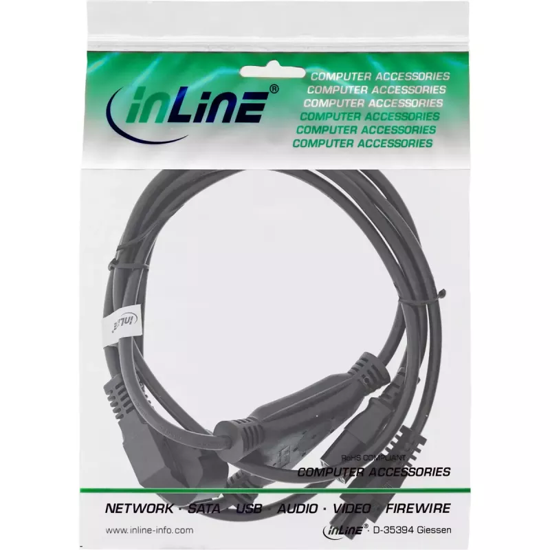 Cabo de alimentação em Y InLine CEE 7/7 macho angular / IEC C13 e C5 macho 3 polos, 2 m