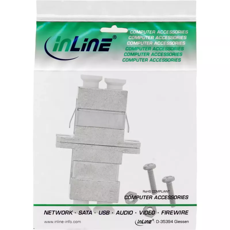 Adaptador de fibra ótica InLine metal duplex LC/LC SM bucha cerâmica com flange