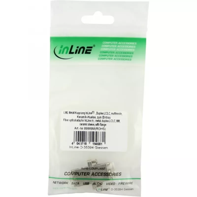 Adaptador de fibra ótica InLine metal duplex LC/LC MM bucha cerâmica com flange 89989M