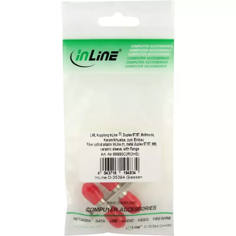 Adaptador de fibra ótica InLine metal duplex ST/ST MM bucha cerâmica com flange