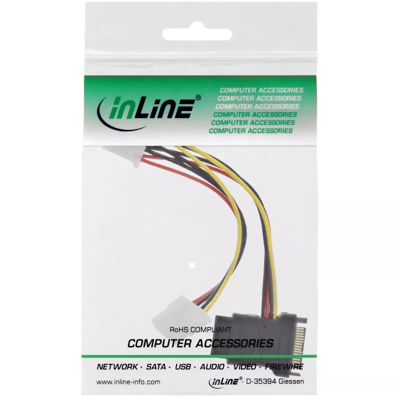 Cabo de alimentação SATA fêmea SATA / 3x 4 pinos Molex macho 0,15 m InLine 29679