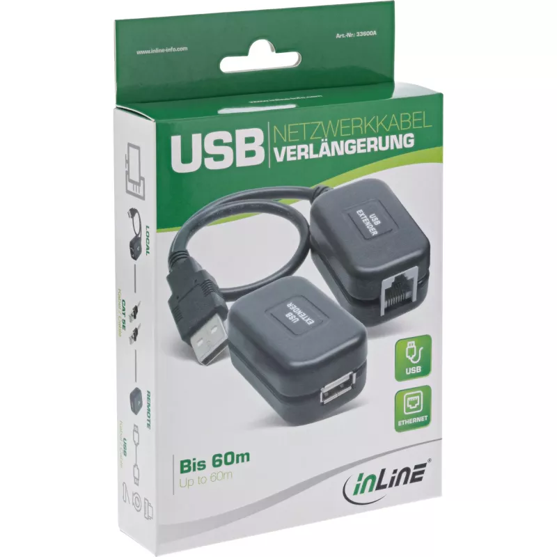 Extensor USB InLine até 60 m através de cabo de rede RJ45 Cat.5e ou superior