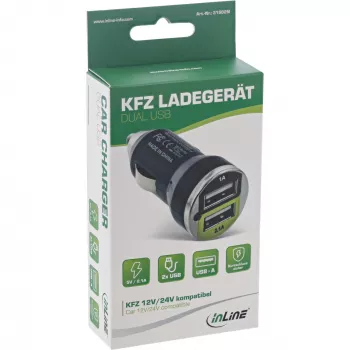 Carregador USB para automóvel InLine + fonte de alimentação para qualquer dispositivo USB 12/24V para 5V DC/2,1A