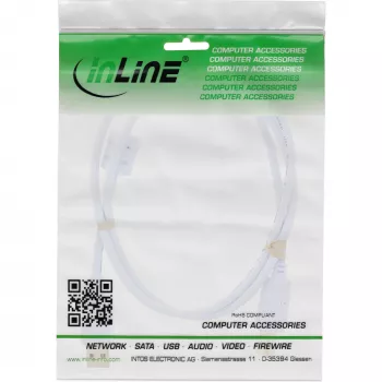 Cabo USB 2.0 InLine Type-A macho / Type-B macho, banhado a ouro, com núcleo de ferrite, branco, 10 m
