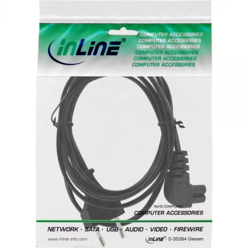 Cabo de alimentação InLine, ficha Euro / ficha Euro8 angular, preto, 2 m