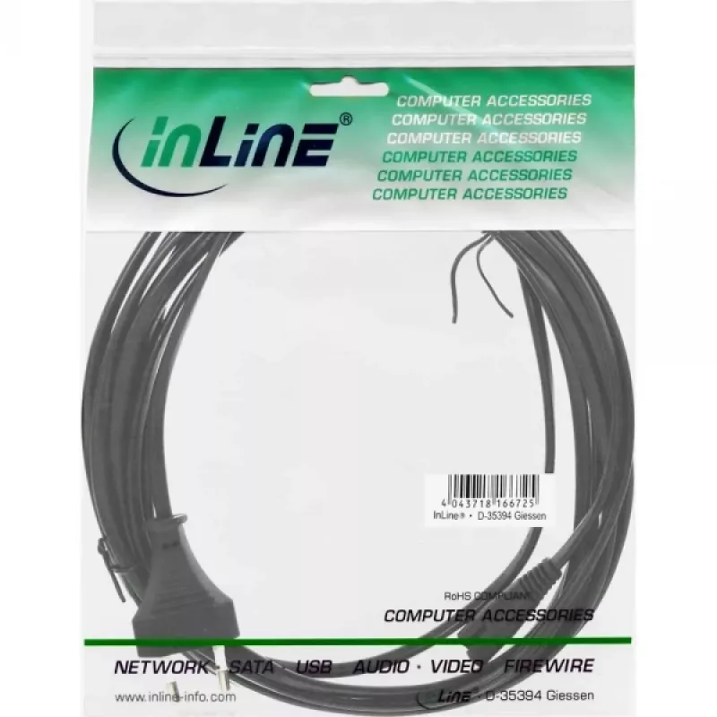 Cabo de alimentação InLine, ficha Euro / ficha Euro8, preto, 5 m