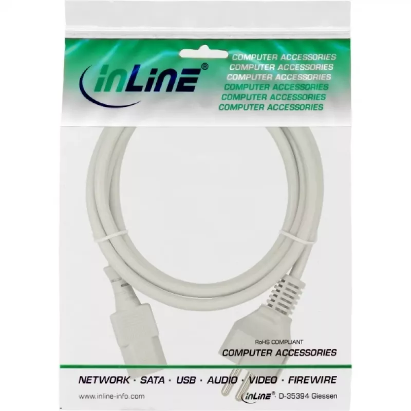 Cabo de alimentação InLine, CEE 7/7 reto / ficha IEC C13 de 3 polos, cinzento, 1,5 m