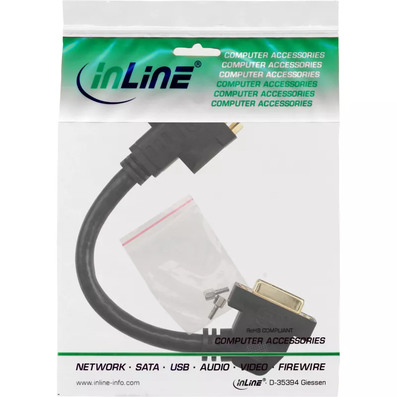 Cabo adaptador DVI-I InLine 24+5 DVI fêmea / fêmea com flange 0,2 m
