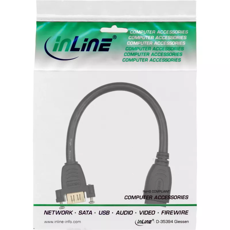 Cabo adaptador HDMI InLine Type-A fêmea/fêmea com flange banhado a ouro 4K2K, 0,2 m