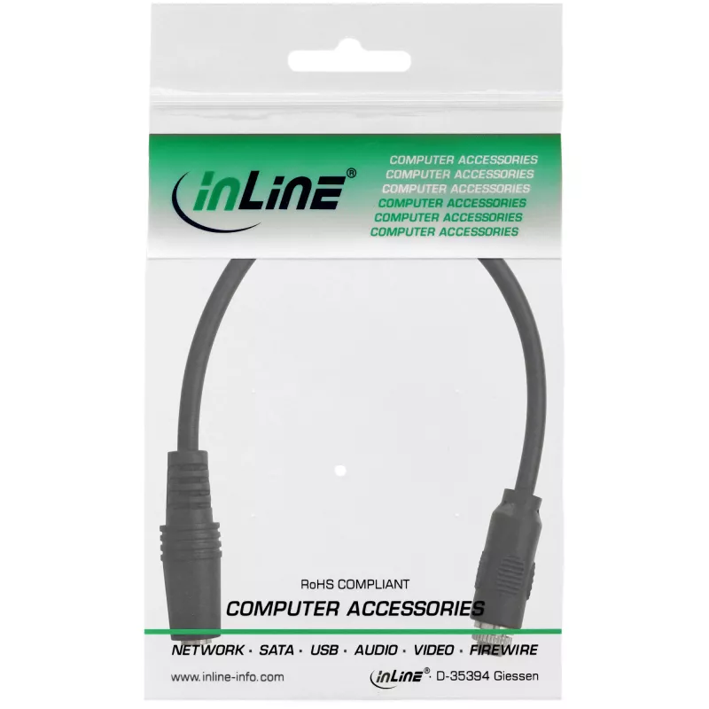 Cabo adaptador de áudio InLine, ficha estéreo de 3,5 mm para fêmea, com uma bainha, 0,2 m