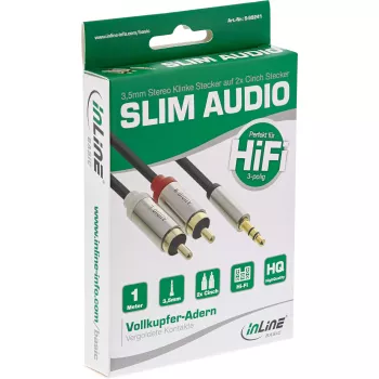 Cabo de áudio 3,5 mm ficha para 2x ficha RCA InLine Basic fino S-99241