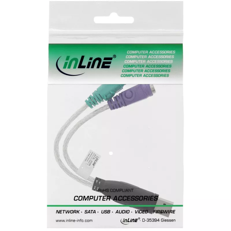 Conversor USB para PS/2 InLine ficha USB Type-A / 2x conector fêmea PS/2