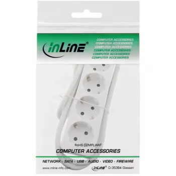 Régua de tomadas InLine, 4 tomadas Schuko CEE 7/3, branca, 1,5 m
