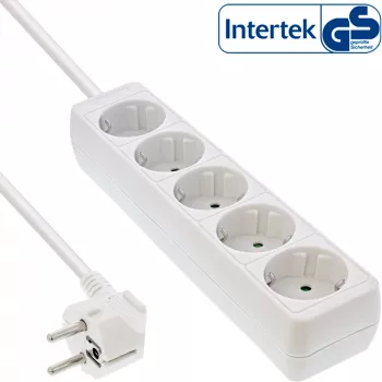 Régua de tomadas InLine, 5 tomadas Schuko CEE 7/3, branca, 1,5 m