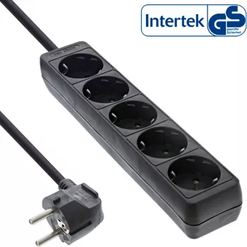 Régua de tomadas InLine, 5 tomadas Schuko CEE 7/3, preta, 1,5m