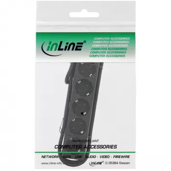 Régua de tomadas InLine, 5 tomadas Schuko CEE 7/3, preta, 1,5m