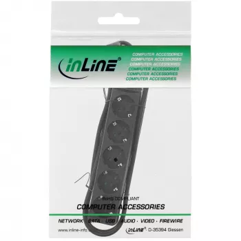 Régua de tomadas InLine, 5 tomadas Schuko CEE 7/3, preta, 1,5 m