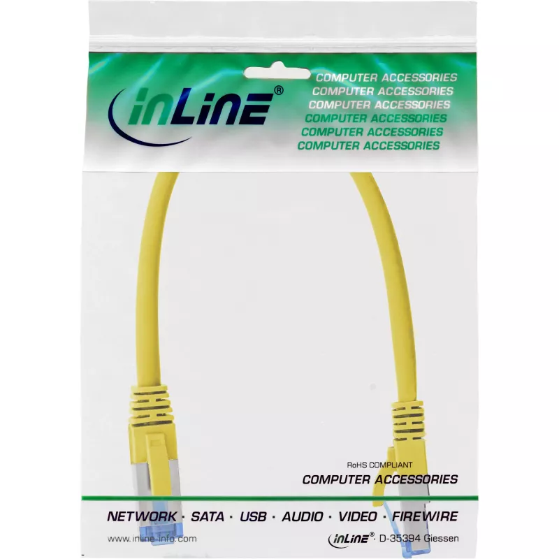 Cabo de rede InLine S/FTP PiMF Cat.6A sem halogéneos 500MHz amarelo 0,25m