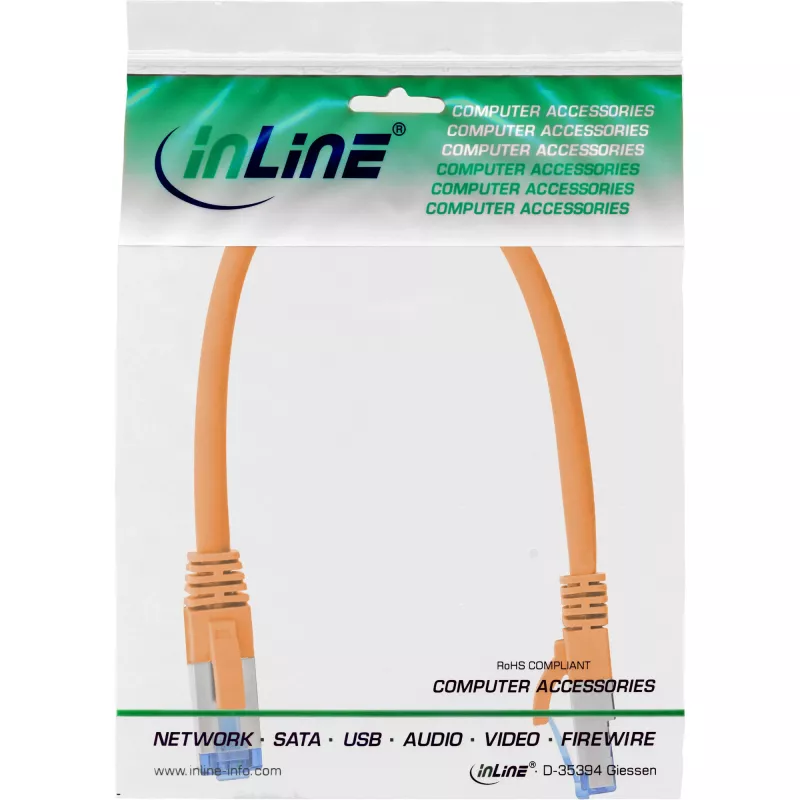 Cabo de rede InLine S/FTP PiMF Cat.6A sem halogéneos 500MHz laranja 0,3m