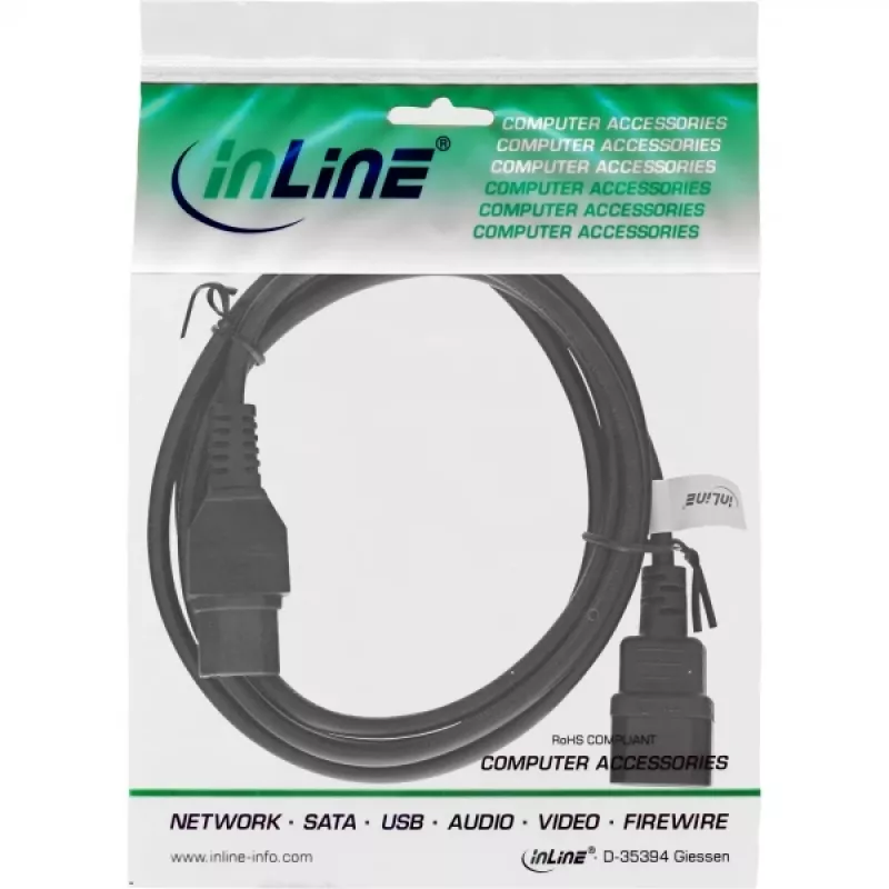 Extensão de cabo de alimentação InLine, conector para aparelhos de alta temperatura IEC-C15/IEC-C14 reto, 2 m
