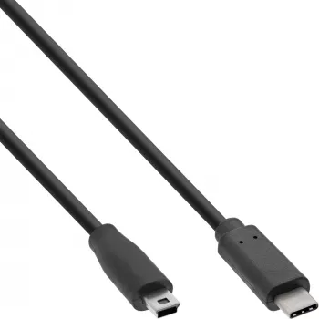 Cabo USB 2.0 InLine, ficha USB-C / ficha Mini-B (5 pinos), preto, 0,5 m