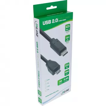 Cabo USB 2.0 InLine, ficha USB-C / ficha Micro-B, preto, 2 m