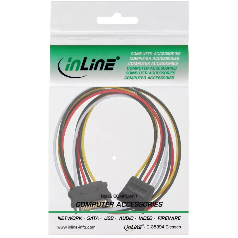 Cabo de extensão de alimentação SATA ficha/conector fêmea 0,30 m InLine 29651A