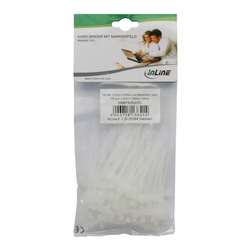 Abraçadeiras InLine 100x2,5 mm com campo de etiquetagem 8x24 mm 100 unid.
