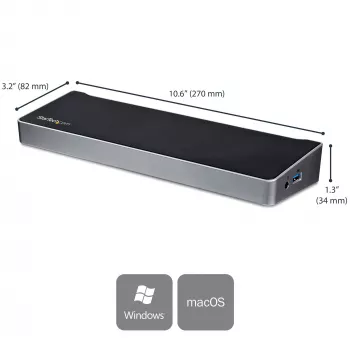 Docking station StarTech.com 4K USB-C, para três monitores UHD 4K, Mac e Windows, USB-C para HDMI e DisplayPort, 60W Power Delivery, hub 5x USB 5Gbit/s – TAA