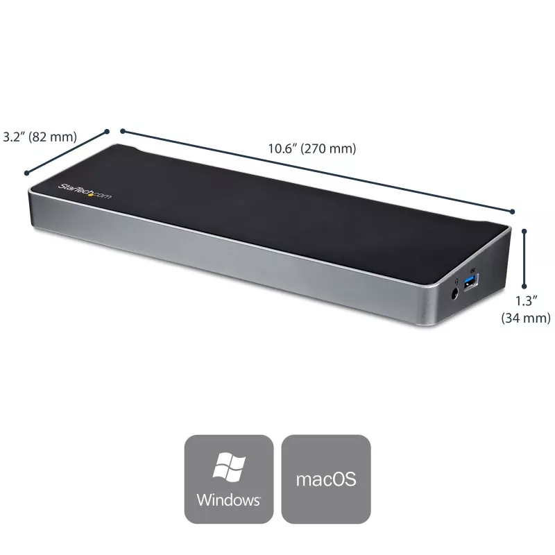 Docking station StarTech.com 4K USB-C, para três monitores UHD 4K, Mac e Windows, USB-C para HDMI e DisplayPort, 60W Power Delivery, hub 5x USB 5Gbit/s – TAA