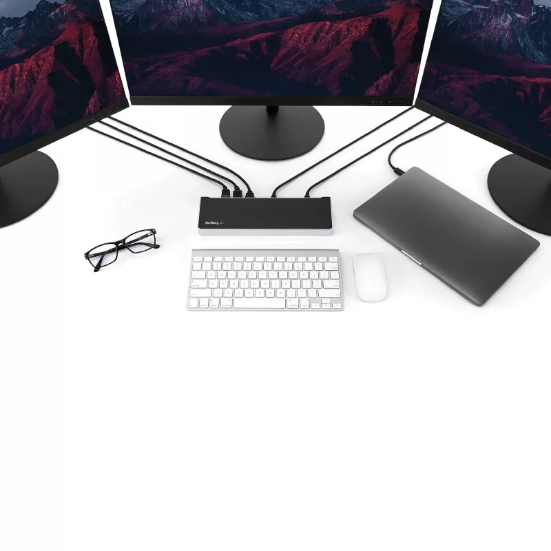 Docking station StarTech.com 4K USB-C, para três monitores UHD 4K, Mac e Windows, USB-C para HDMI e DisplayPort, 60W Power Delivery, hub 5x USB 5Gbit/s – TAA