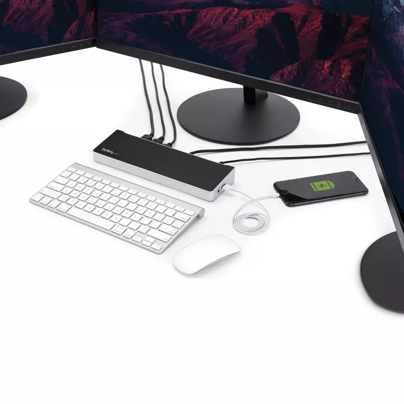 Docking station StarTech.com 4K USB-C, para três monitores UHD 4K, Mac e Windows, USB-C para HDMI e DisplayPort, 60W Power Delivery, hub 5x USB 5Gbit/s – TAA