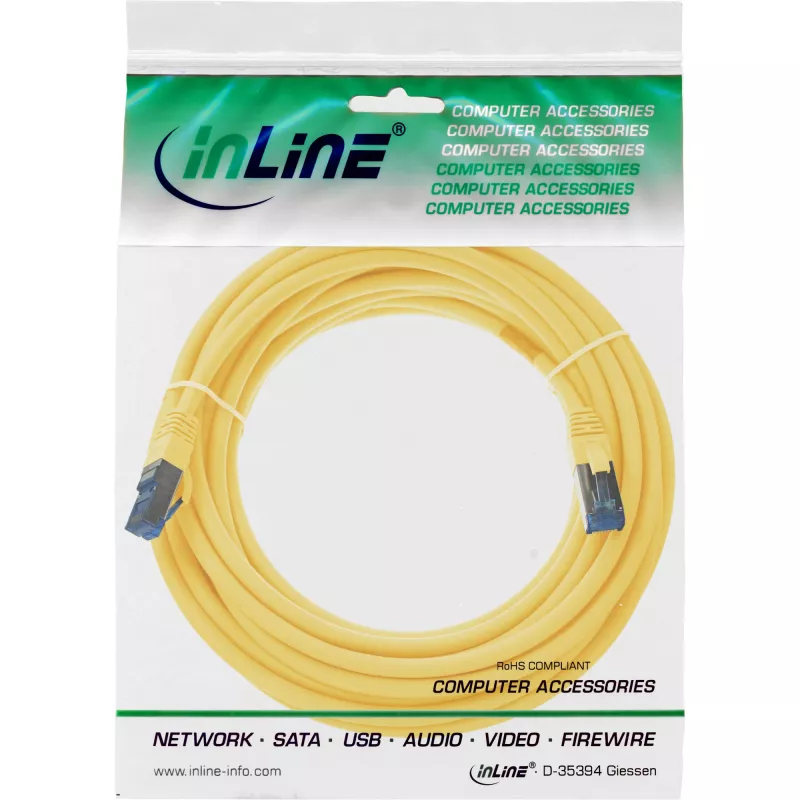 Cabo de rede InLine S/FTP PiMF Cat.6A sem halogéneos 500MHz amarelo 20m