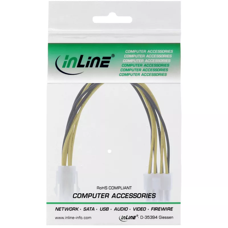 Adaptador de alimentação para placa-mãe InLine 12V ATX1.3 conector fêmea 4 pinos / ATX2.0 ficha macho 8 pinos