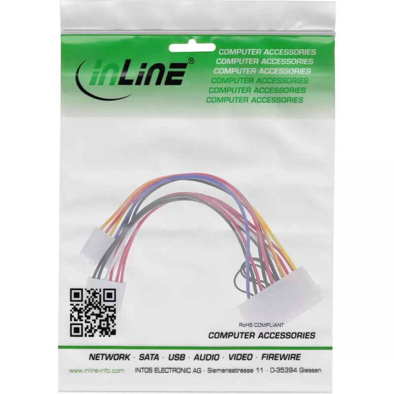Cabo adaptador de alimentação ATX InLine / conetor clássico P8/P9-A para placa-mãe AT 0,20 m
