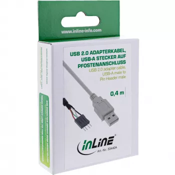 Cabo adaptador USB 2.0 InLine, USB Type-A macho / ficha pin-header, 0,40 m