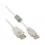 Cabo de extensão USB 2.0 InLine Type-A macho/fêmea, transparente, com ferrite, 1 m