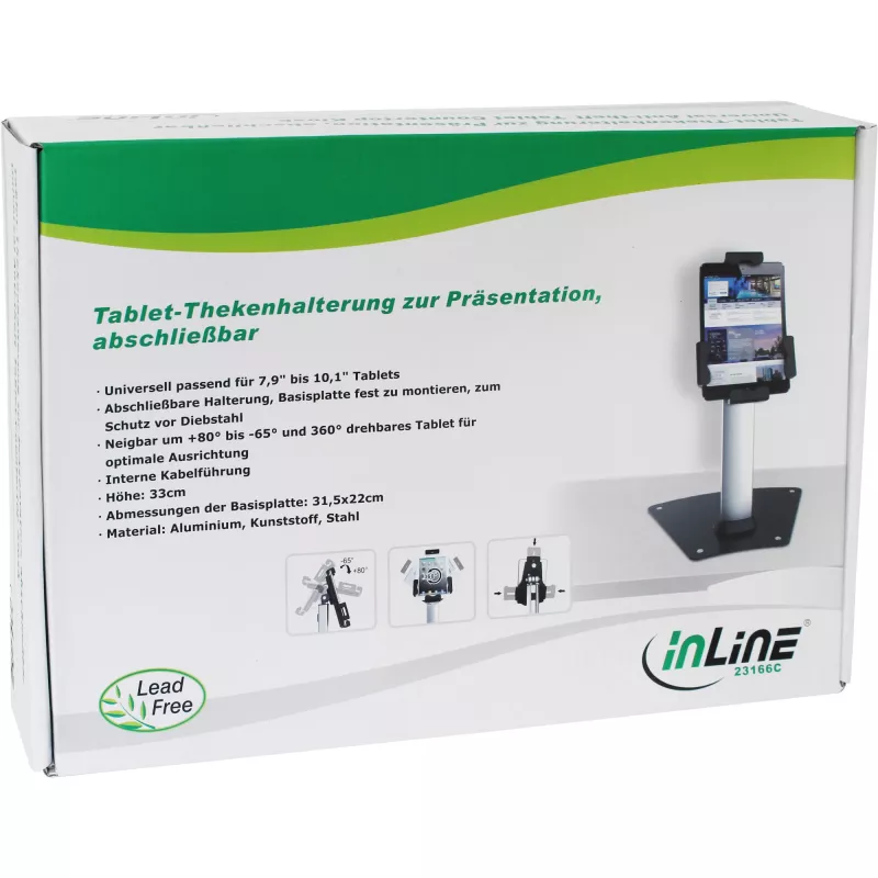 Suporte de mesa para tablet InLine em alumínio com fecho, universal para 7,9