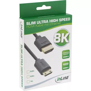 Cabo HDMI Ultra High Speed Slim InLine AM/CM 8K4K dourado preto 1m