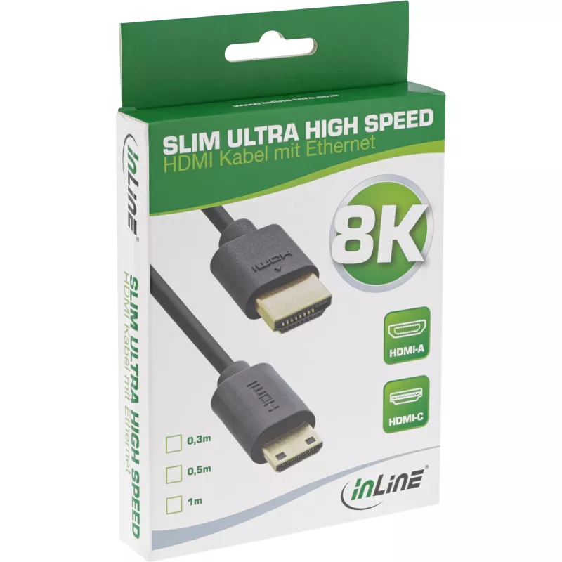 Cabo HDMI Ultra High Speed Slim InLine AM/CM 8K4K dourado preto 1m