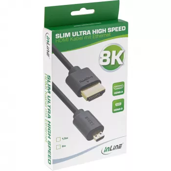 Cabo HDMI Ultra High Speed fino InLine AM/DM 8K4K dourado preto 2m